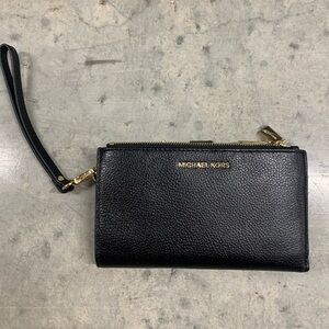 Michael Kors Black Leather Wristlet with Gold Details
